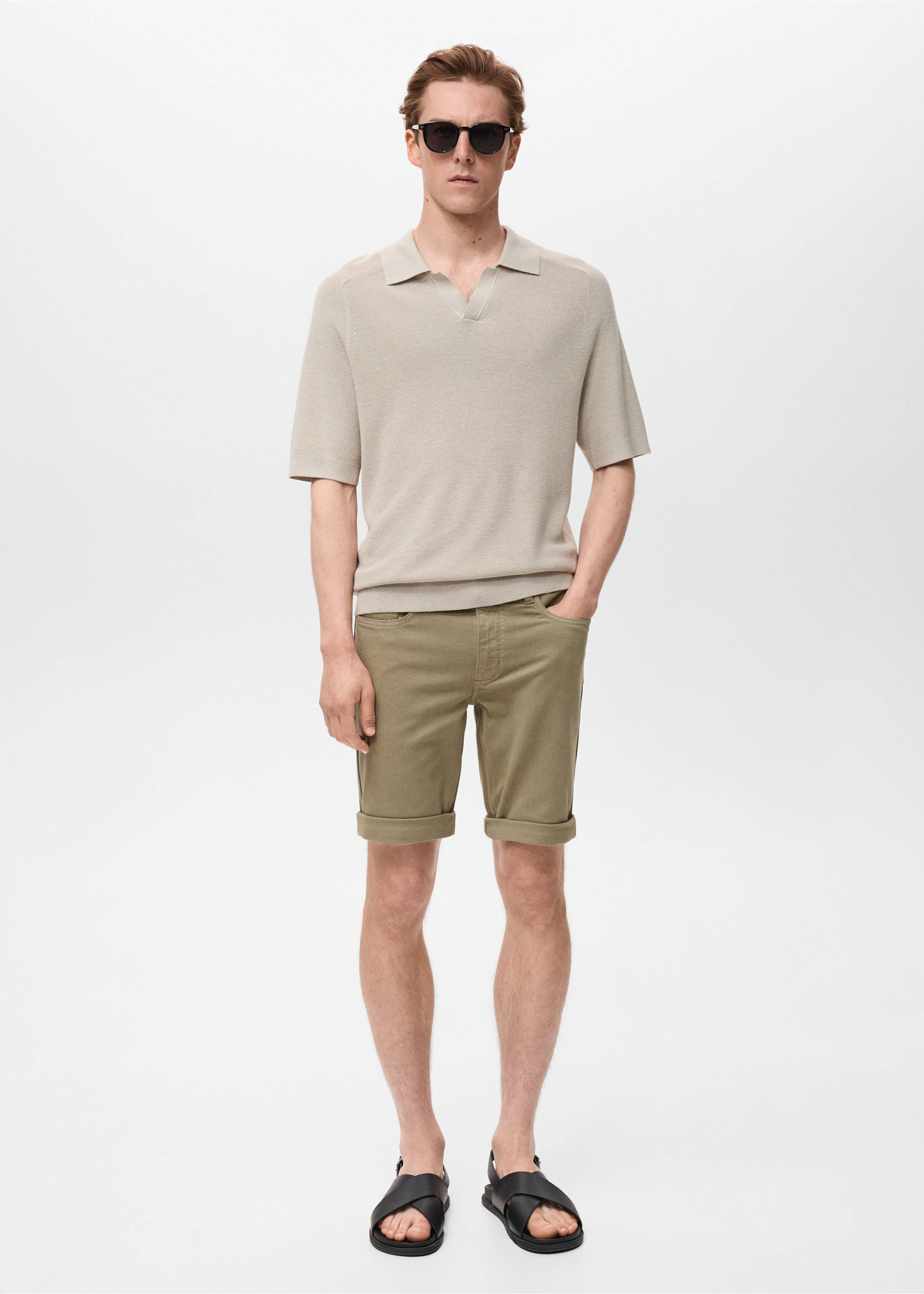 Slim-fit denim bermuda shorts - General plane, Khaki. Ref: 17081220-00.