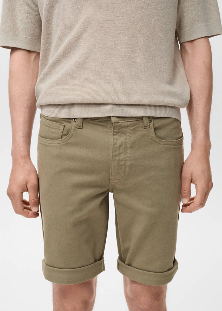 Slim-fit denim bermuda shorts — Khaki
