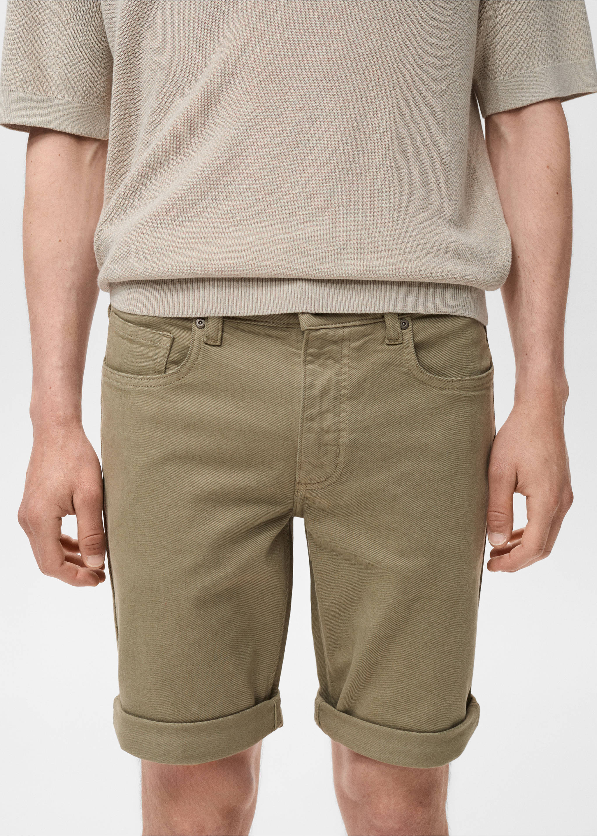 Slim-fit denim bermuda shorts - Medium plane, Khaki. Ref: 17081220-00.
