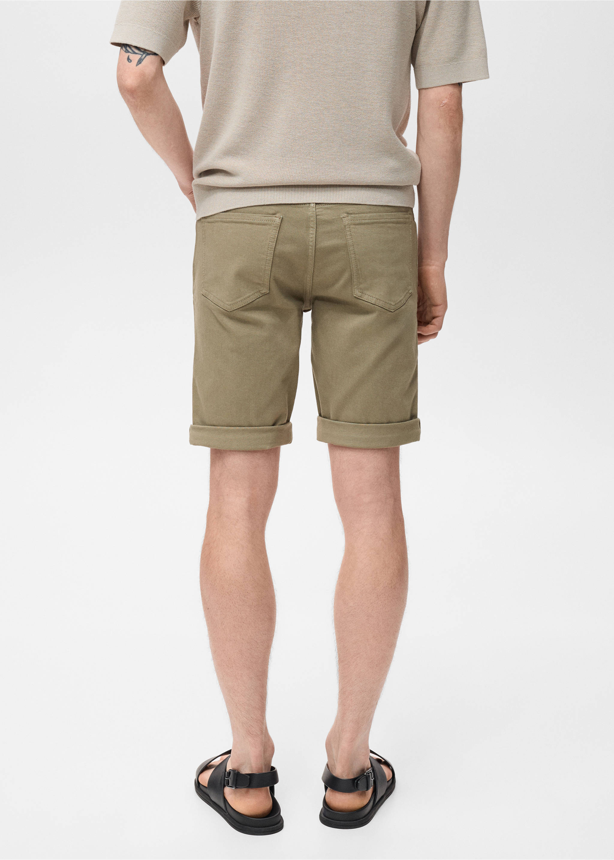 Slim-fit denim bermuda shorts - Reverse of the article, Khaki. Ref: 17081220-00.