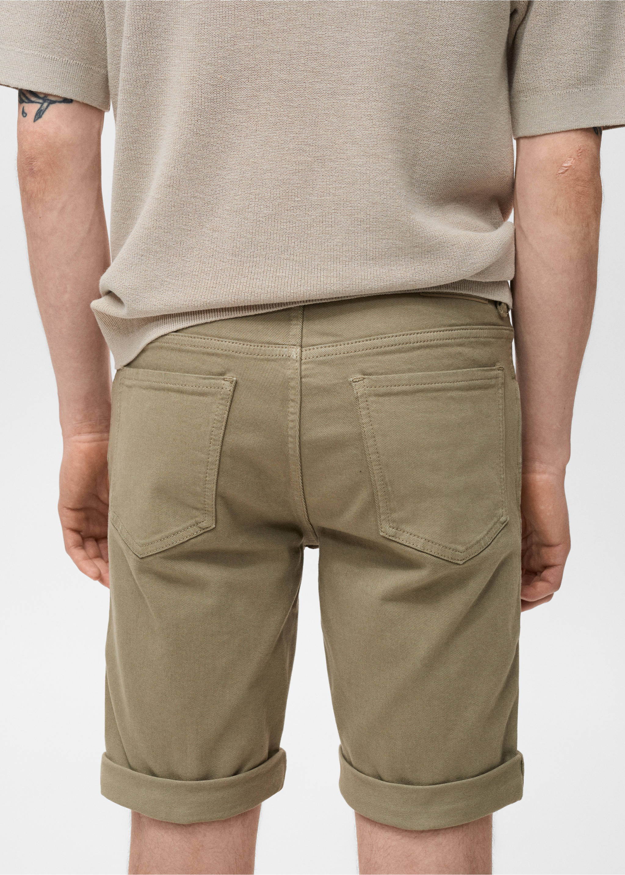Slim-fit denim bermuda shorts - Details of the article 1, Khaki. Ref: 17081220-00.