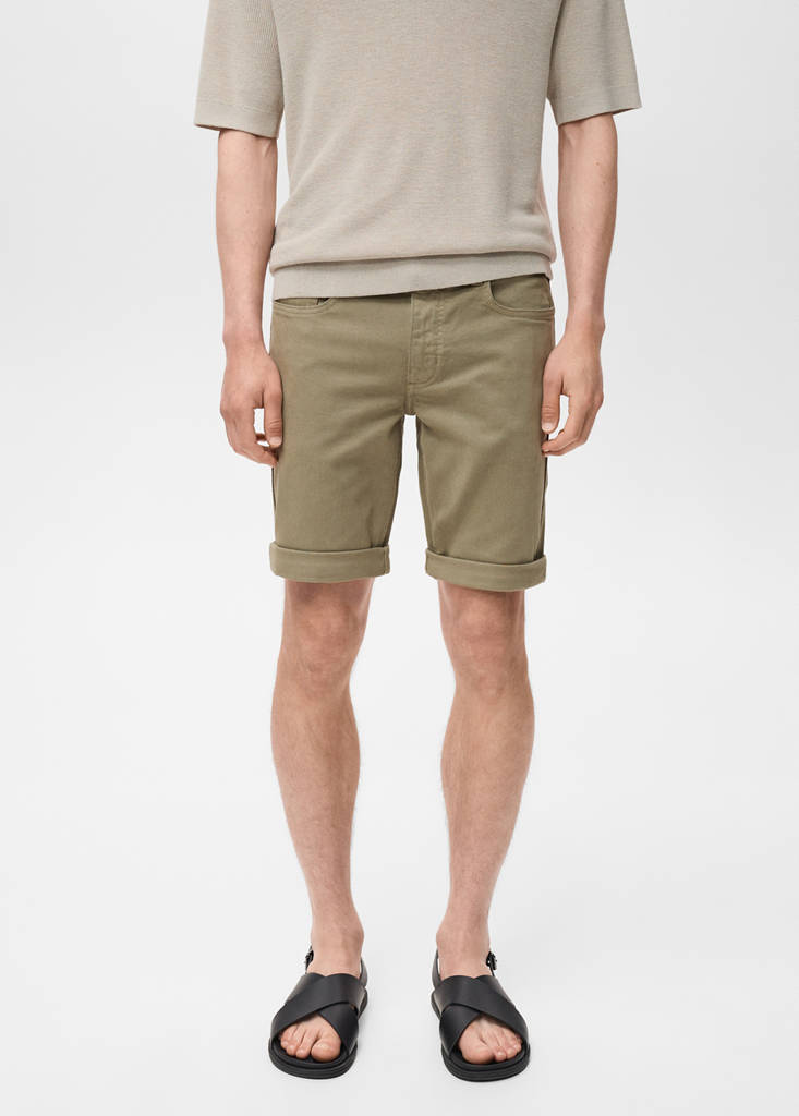 Slim-fit denim bermuda shorts — Khaki