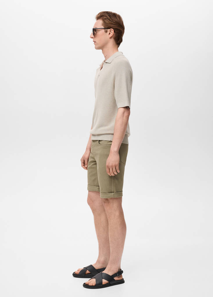 Slim-fit denim bermuda shorts — Khaki