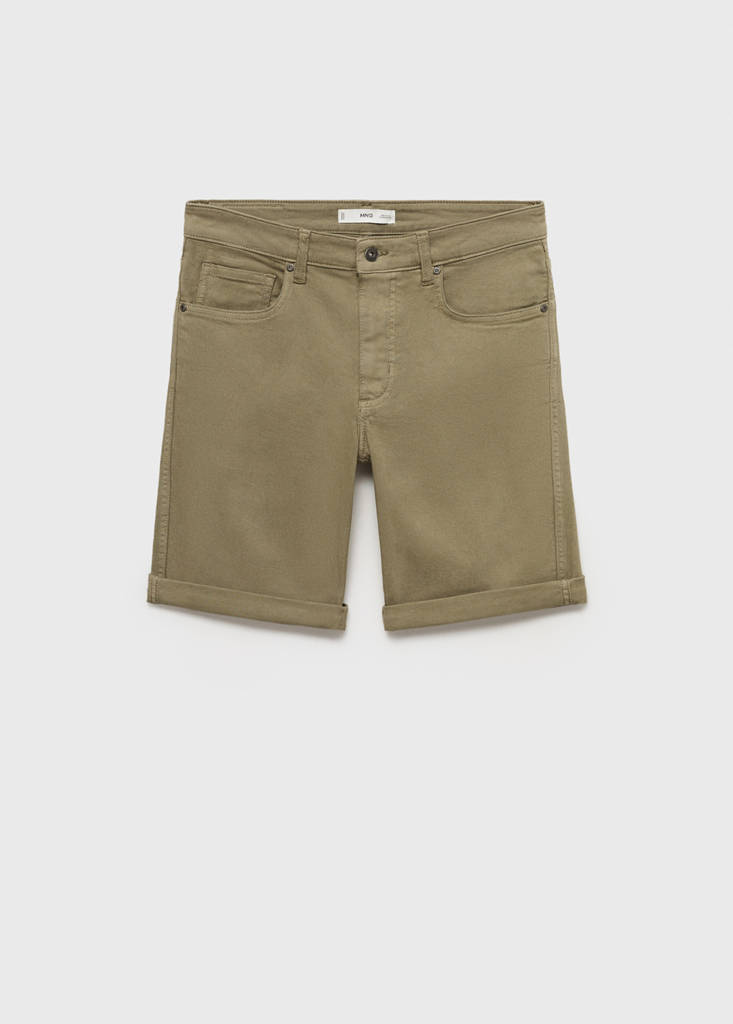 Slim-fit denim bermuda shorts — Khaki