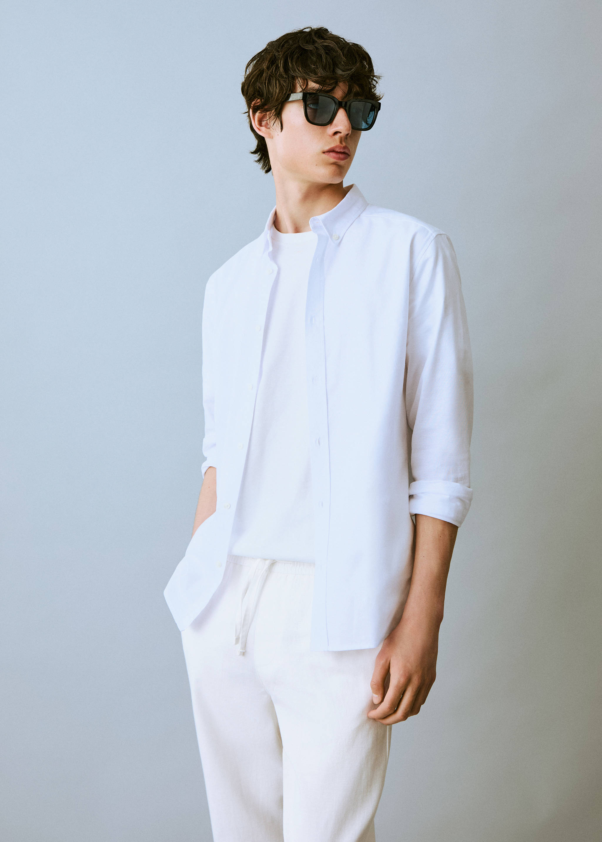 Linen trousers with drawstring - Medium plane