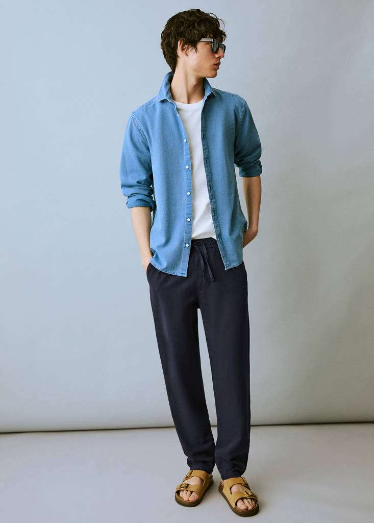 MANGO TEEN - Pantalon lin coton bleu marine - S - Garçon Teen