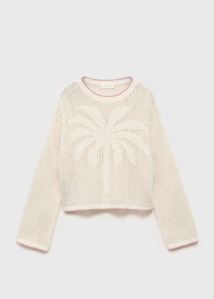 MANGO KIDS - Pull en maille ajourée écru - 7-8 ans - Fille