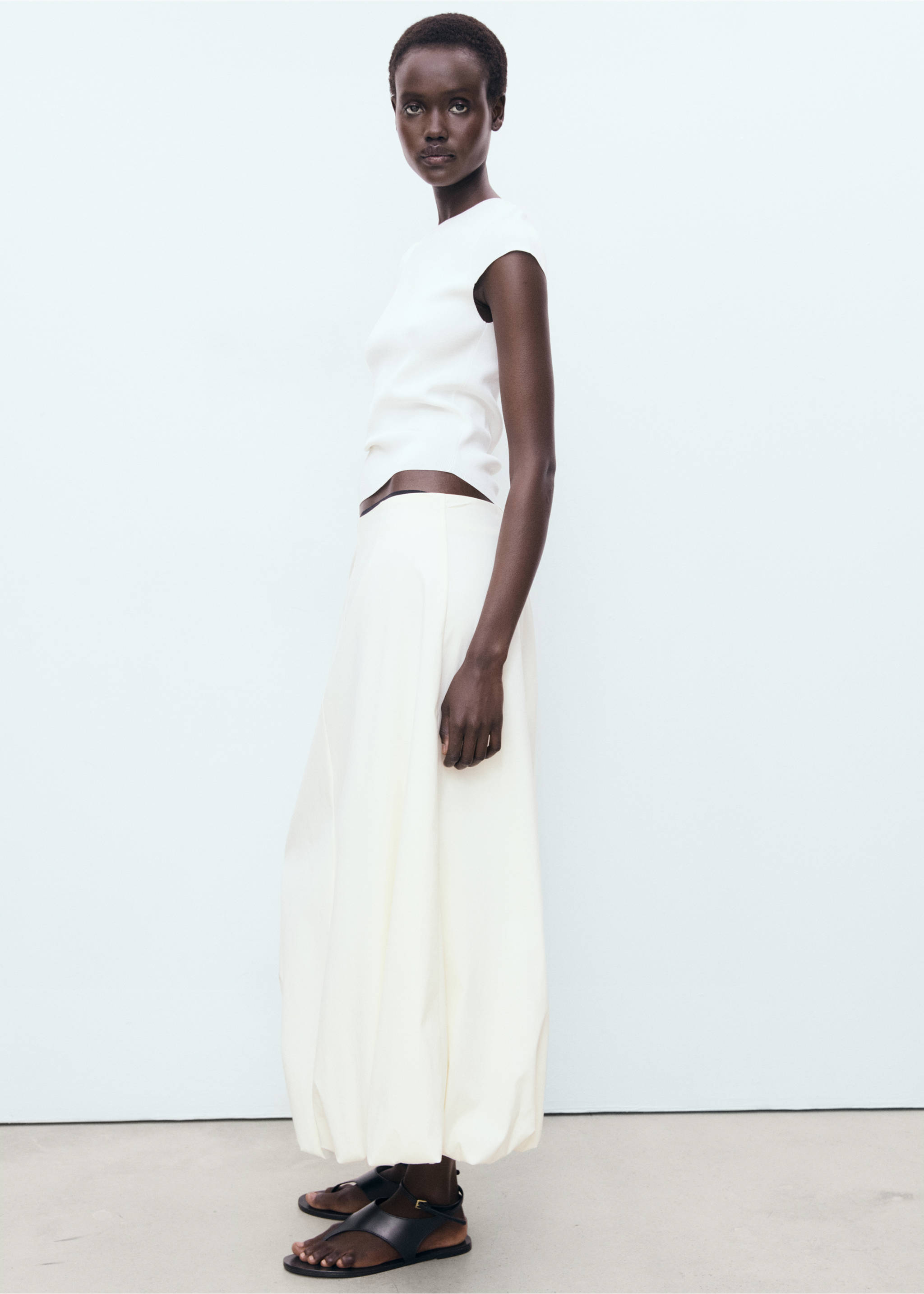 Long balloon skirt - Details of the article 1, Ecru. Ref: 17081236-00.