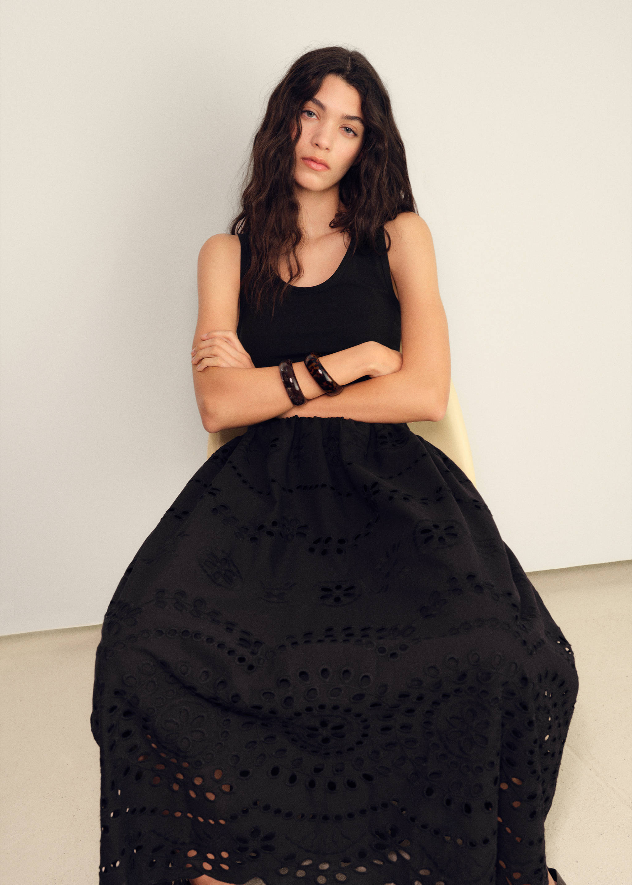 Openwork embroidered combined dress - Details of the article 1