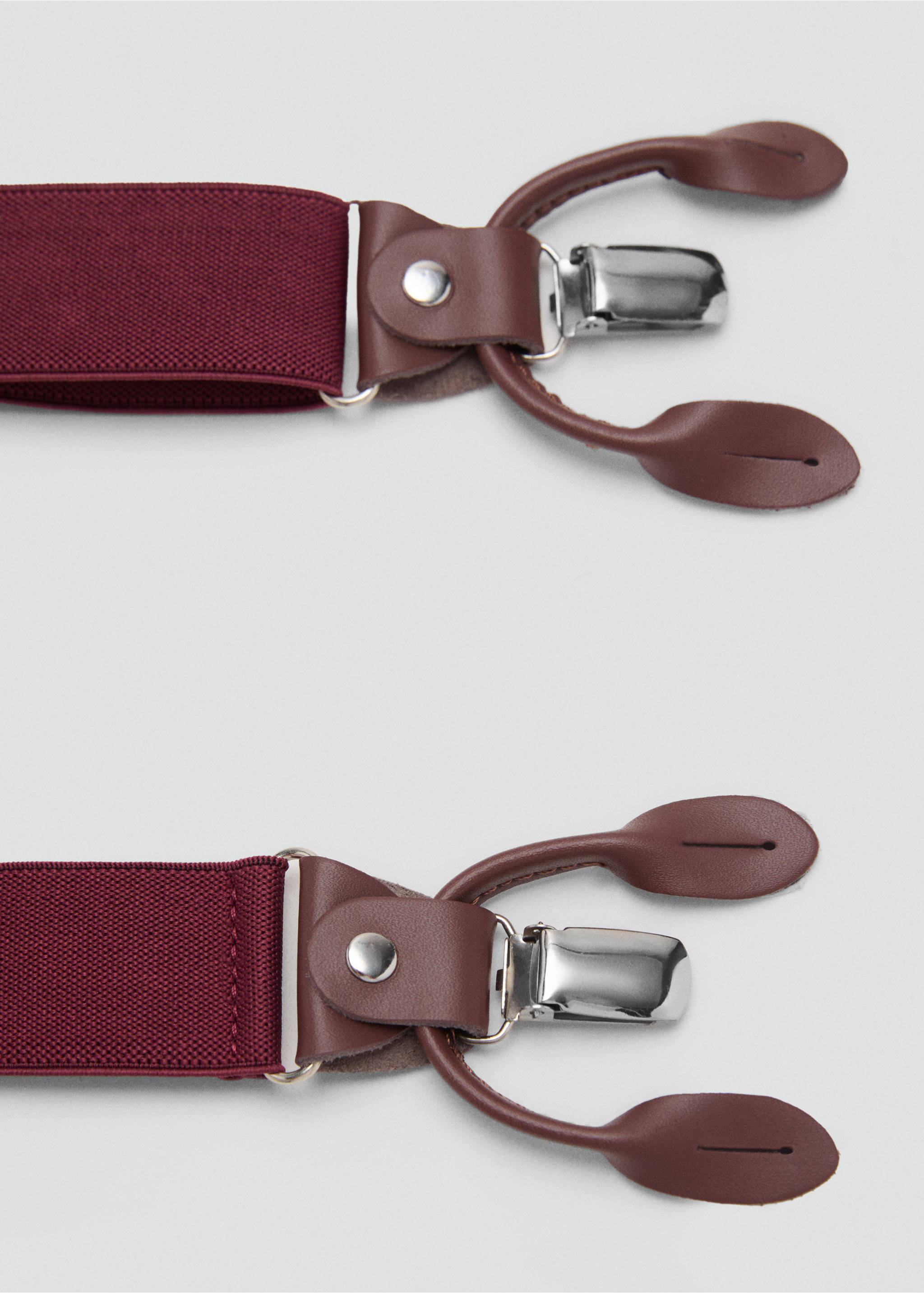 Adjustable elastic straps with leather details - Details of the article 1, Burgundy. Ref: 17081244-00.