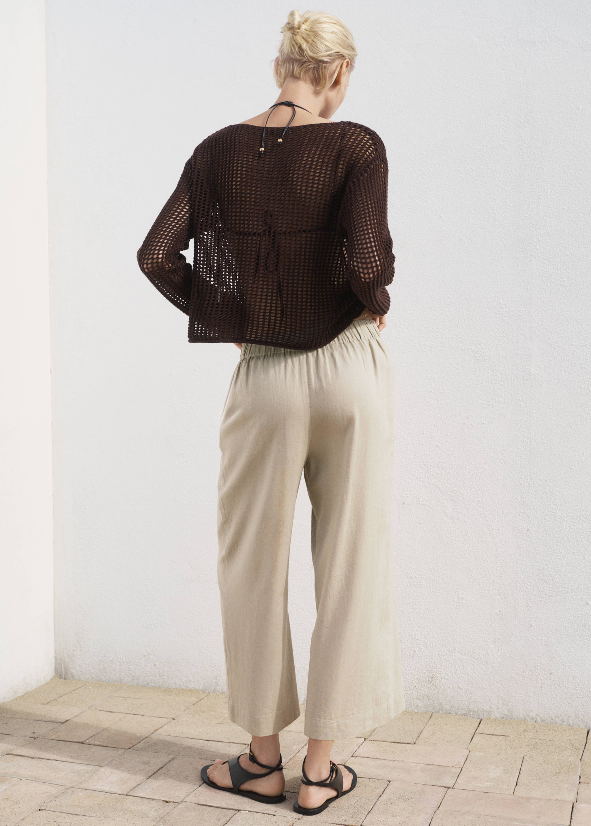 Cropped linen-blend trousers - Reverse of the article