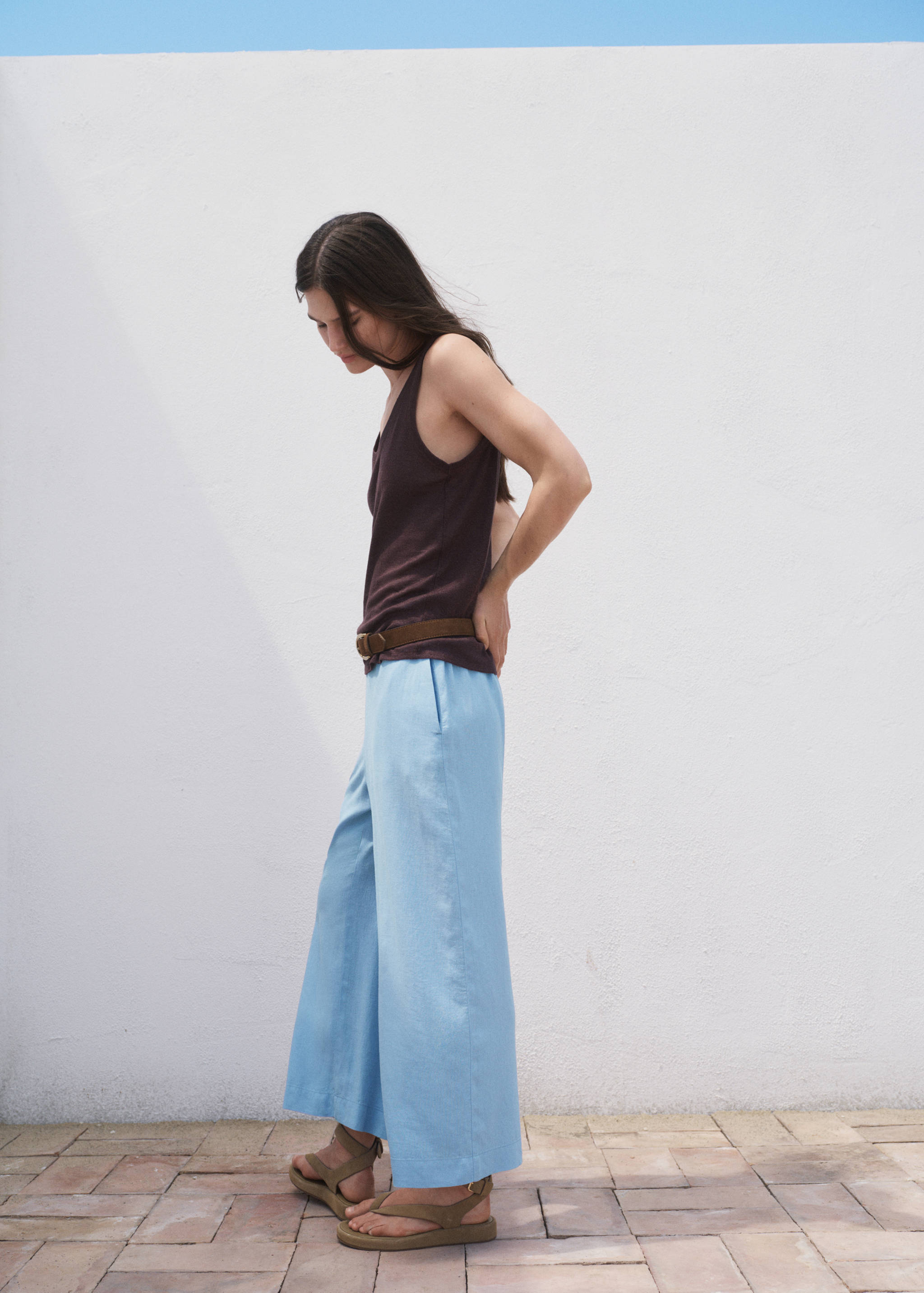 Cropped linen-blend trousers - Details of the article 2
