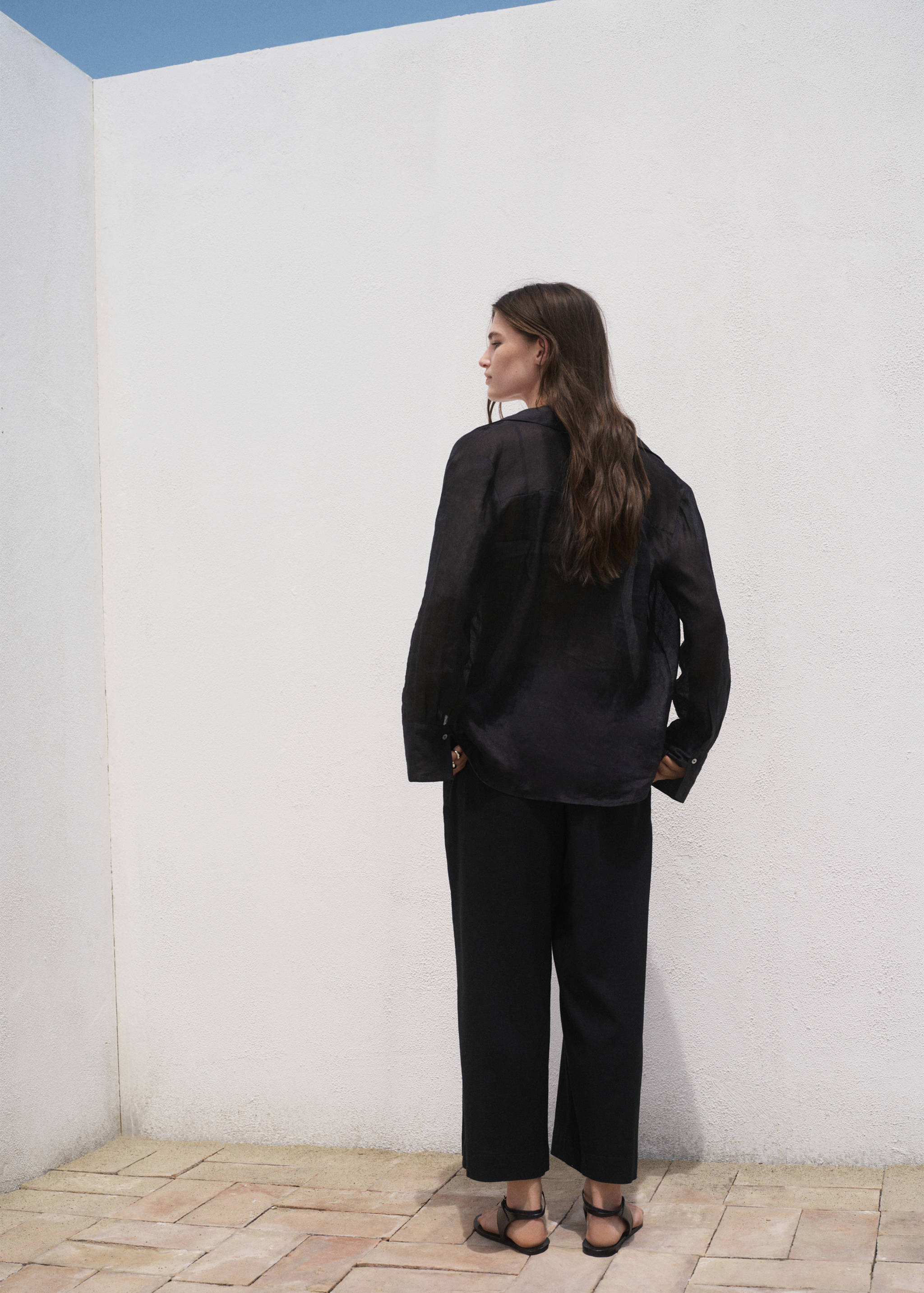 Cropped linen-blend trousers - Reverse of the article