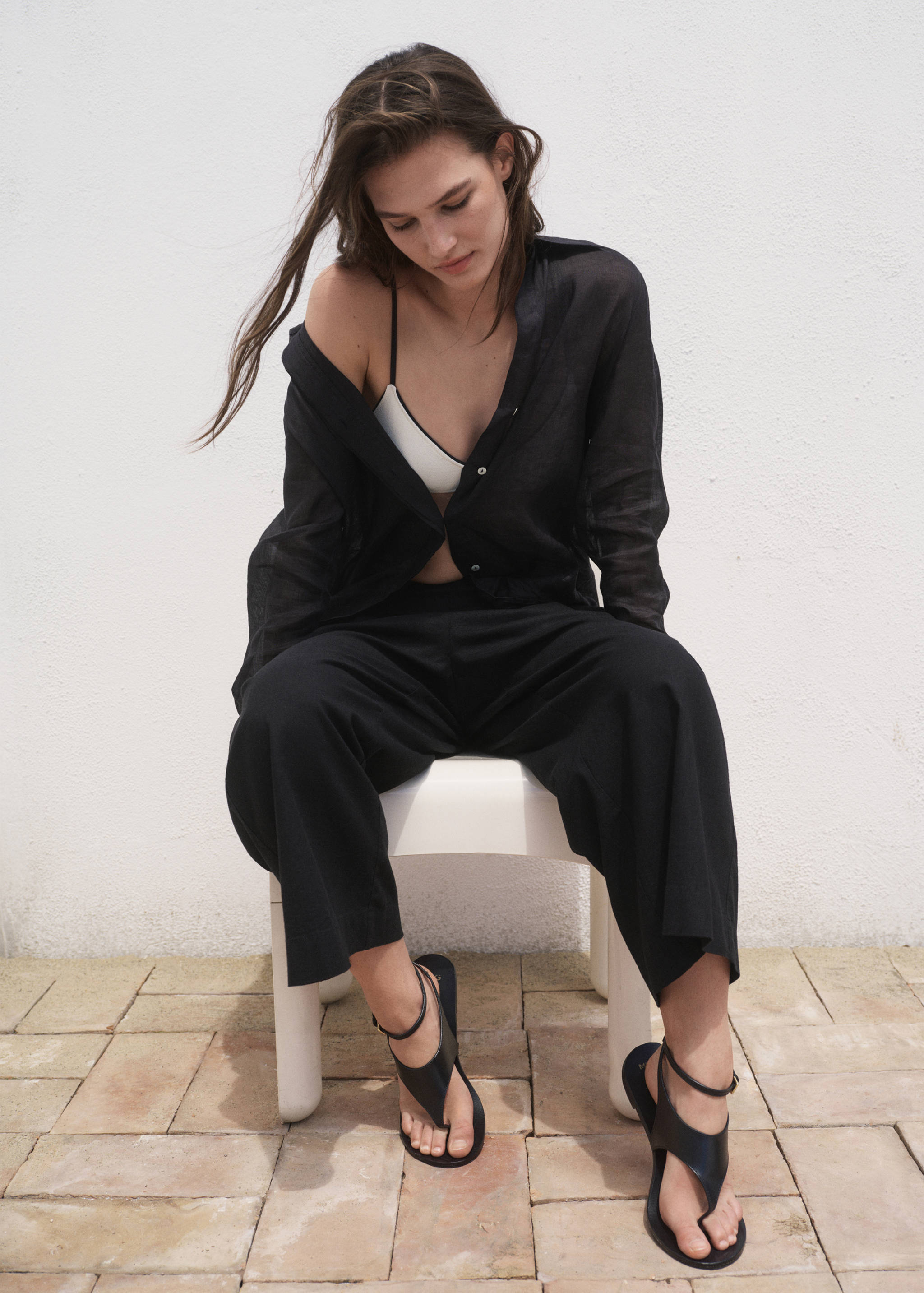 Cropped linen-blend trousers - Details of the article 2