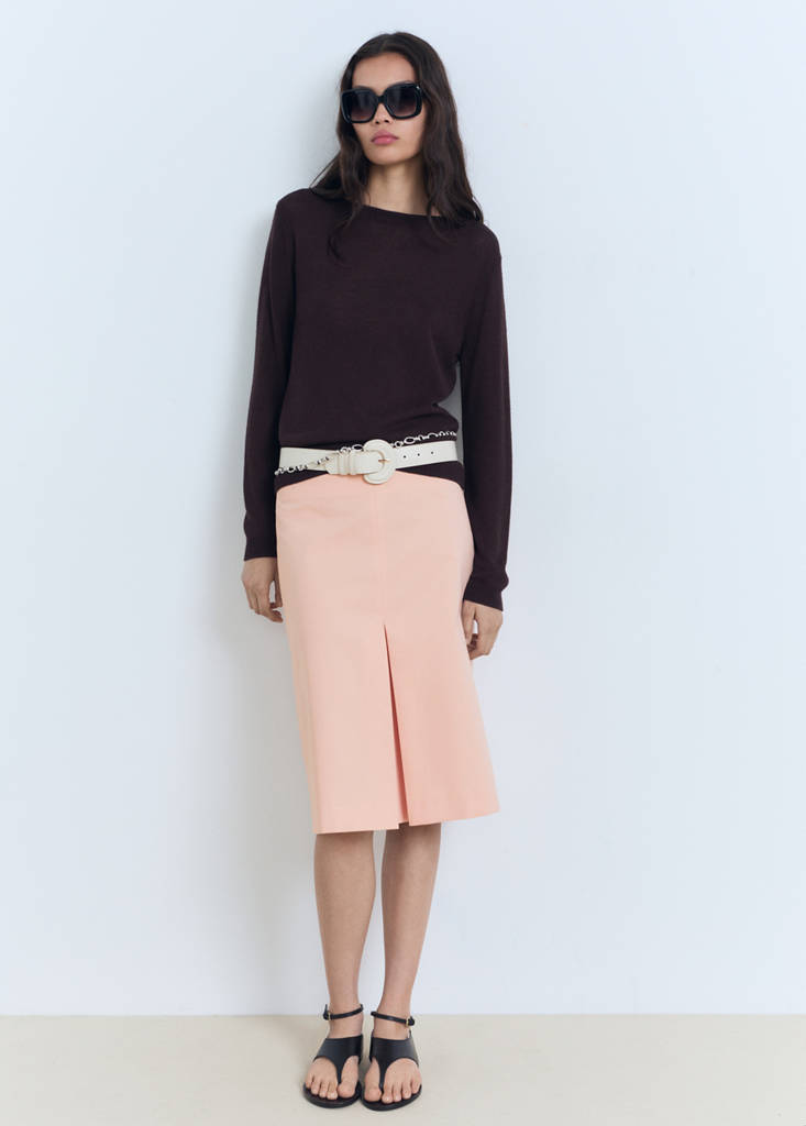 MANGO - Jupe midi en coton avec détails plissés rose pastel - 38