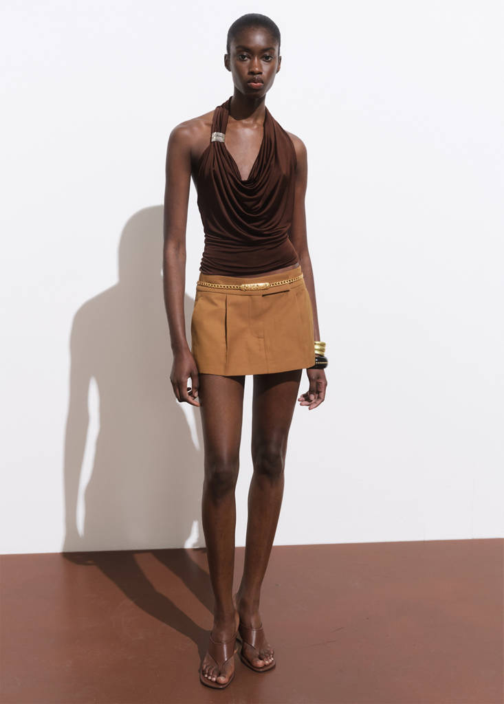 Mini-skirt with pleats — Medium Brown