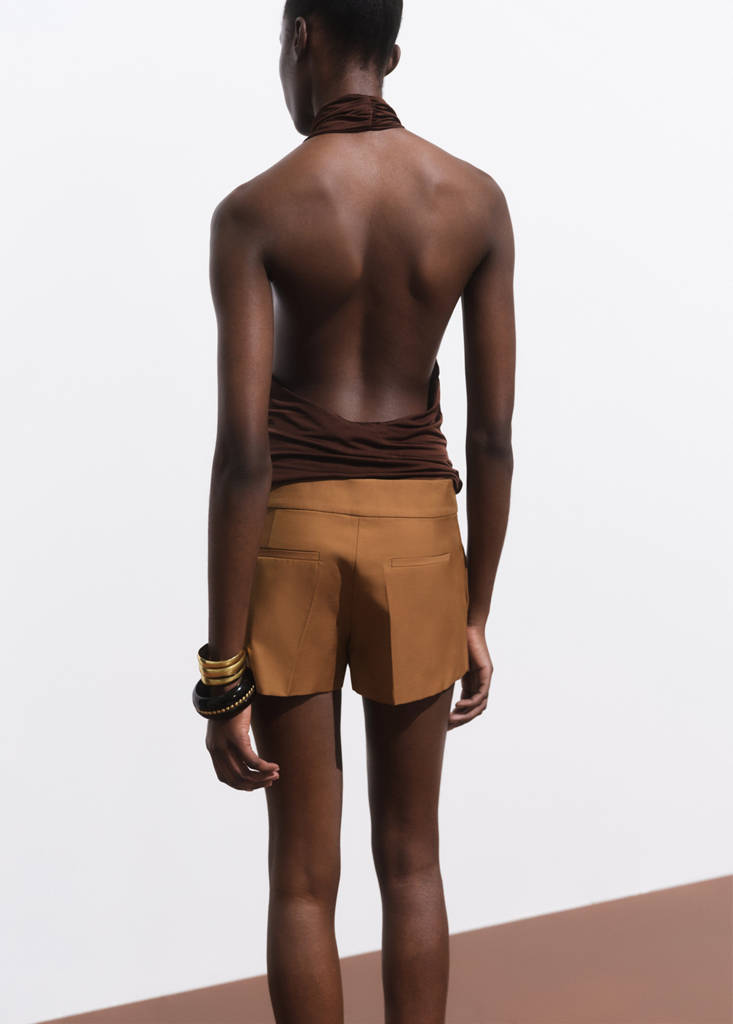 Mini-skirt with pleats — Medium Brown