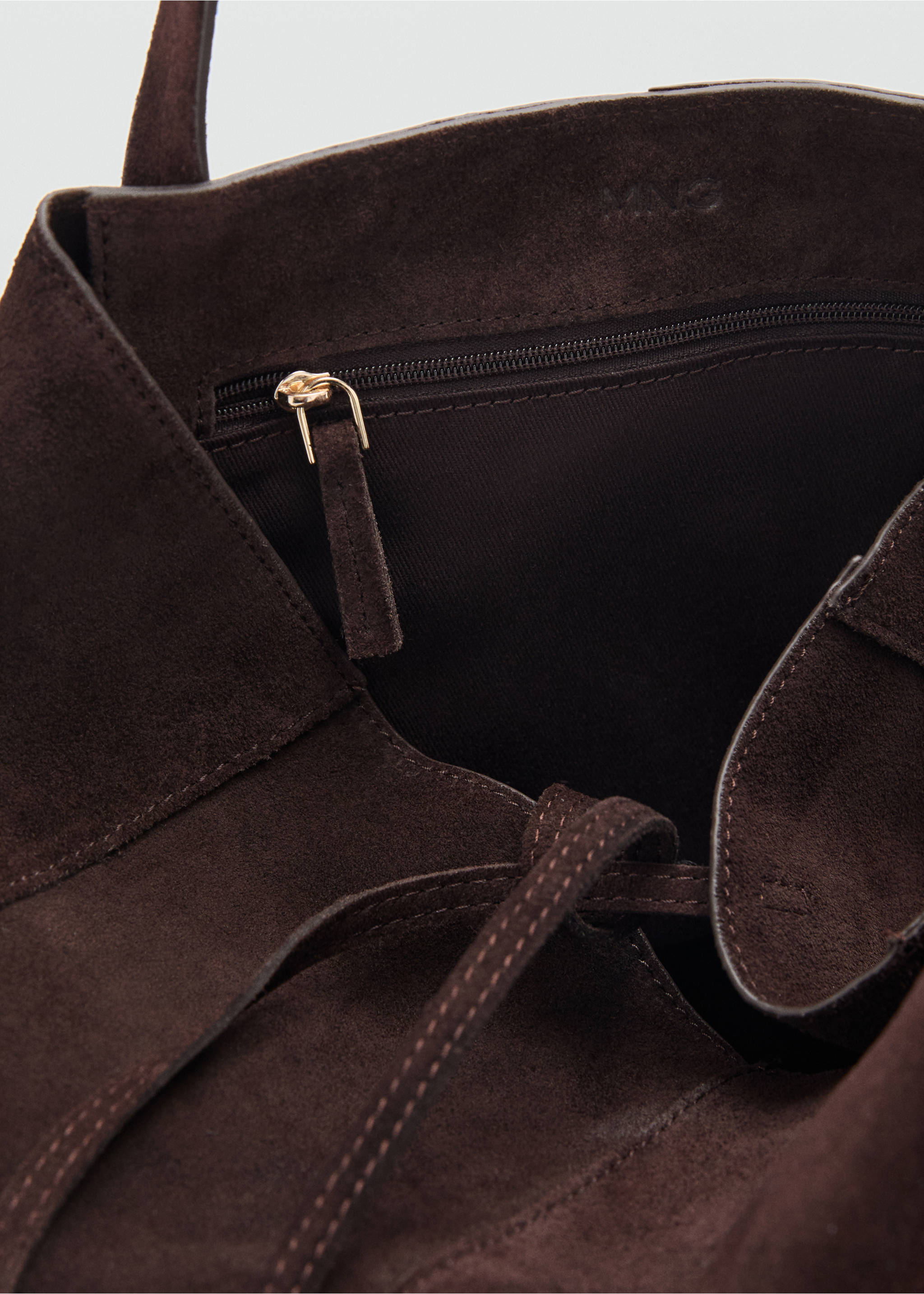 Suede shopper bag - Details of the article 1, Chocolate. Ref: 17081281-00.