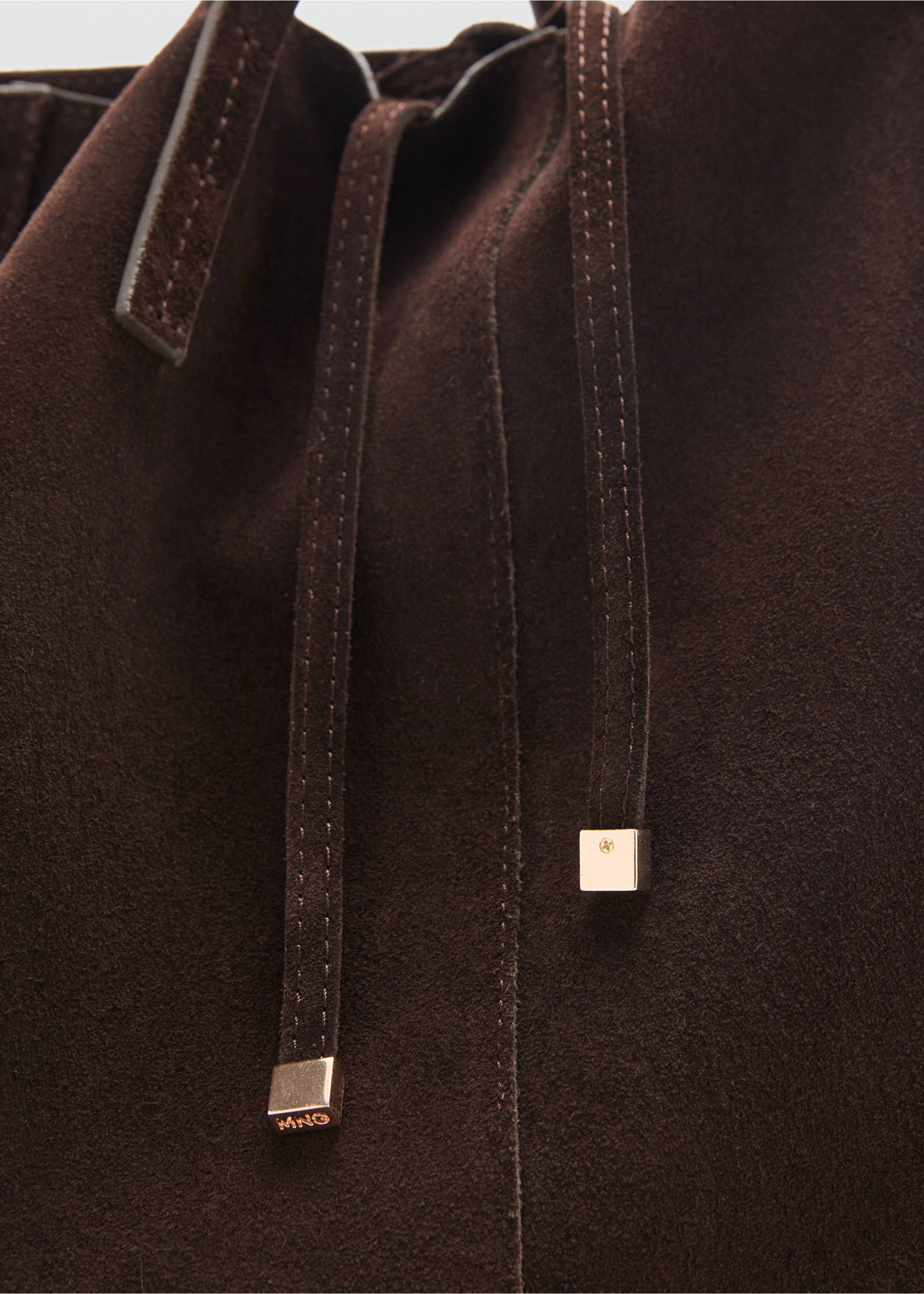 Suede shopper bag - Details of the article 2, Chocolate. Ref: 17081281-00.