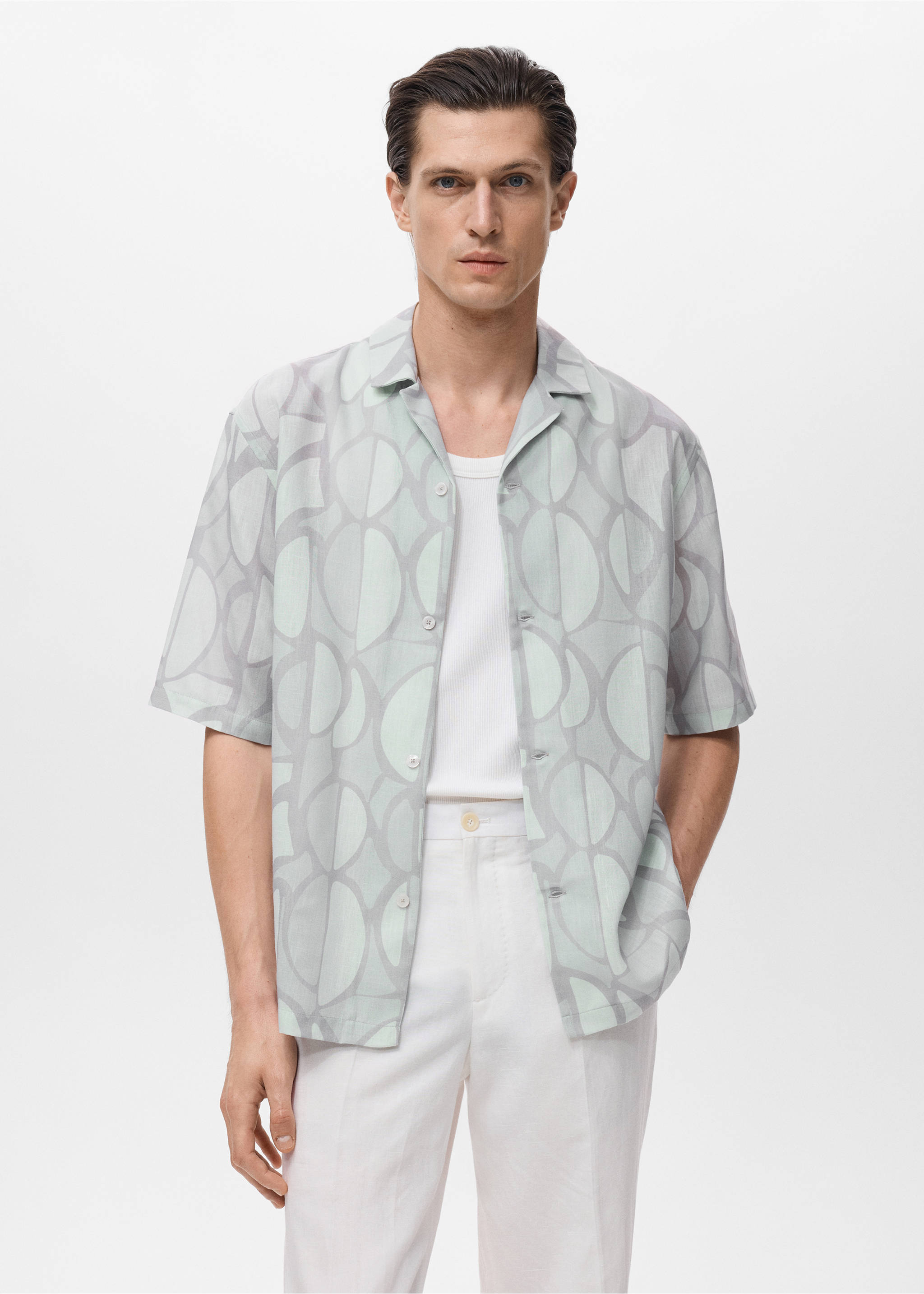 Printed short-sleeved shirt - Medium plane, Sky Blue. Ref: 17081284-00.