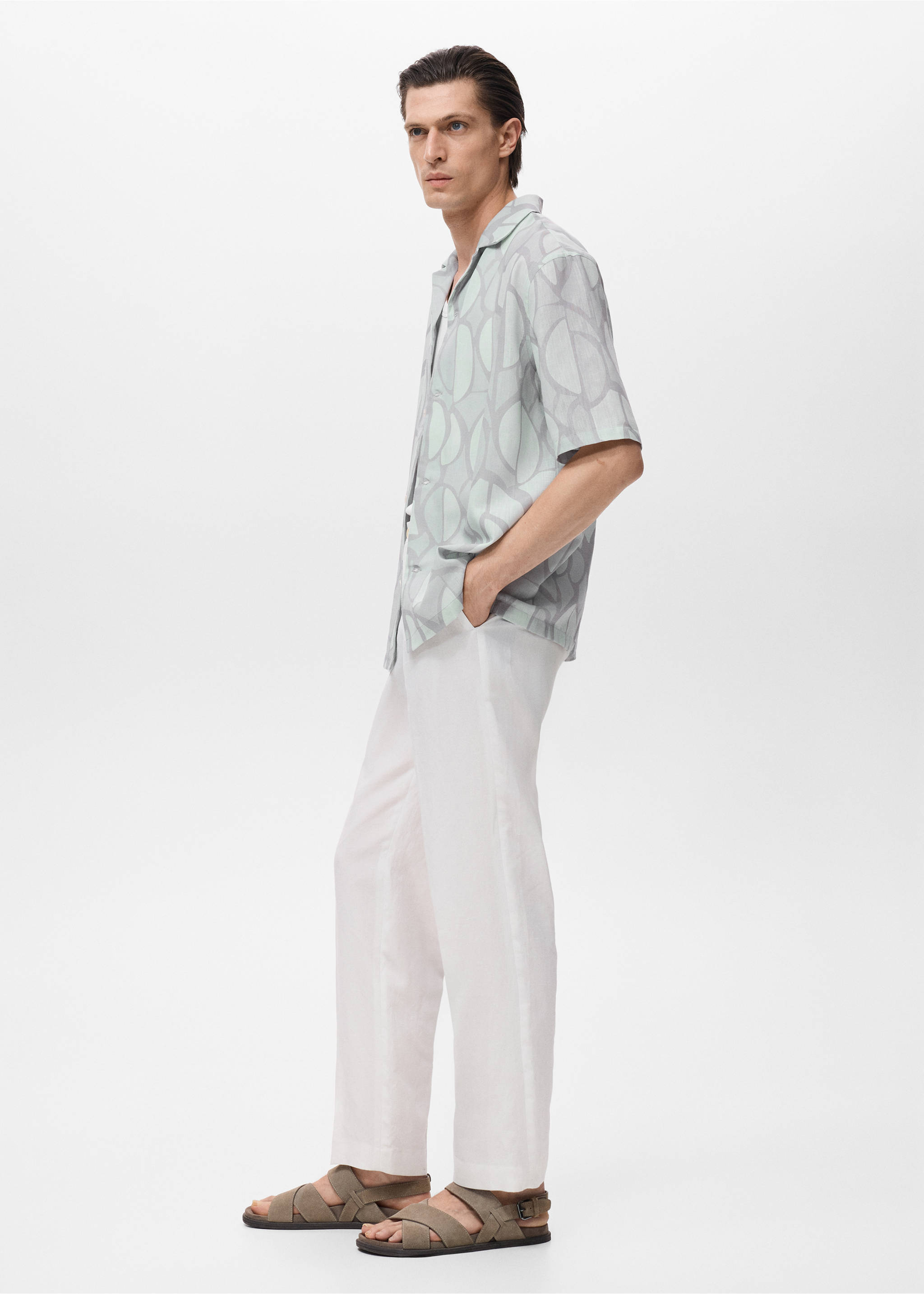 Printed short-sleeved shirt - Details of the article 2, Sky Blue. Ref: 17081284-00.