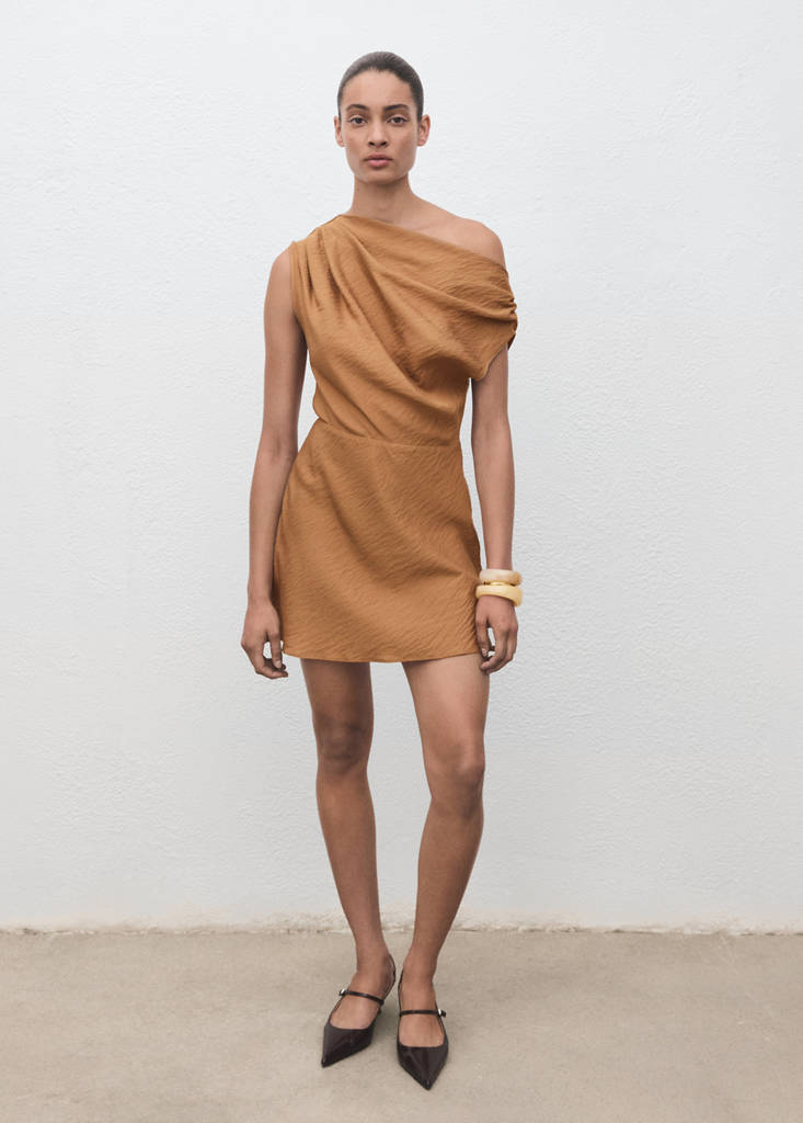 MANGO - Robe asymétrique drapée orange brûlé - M