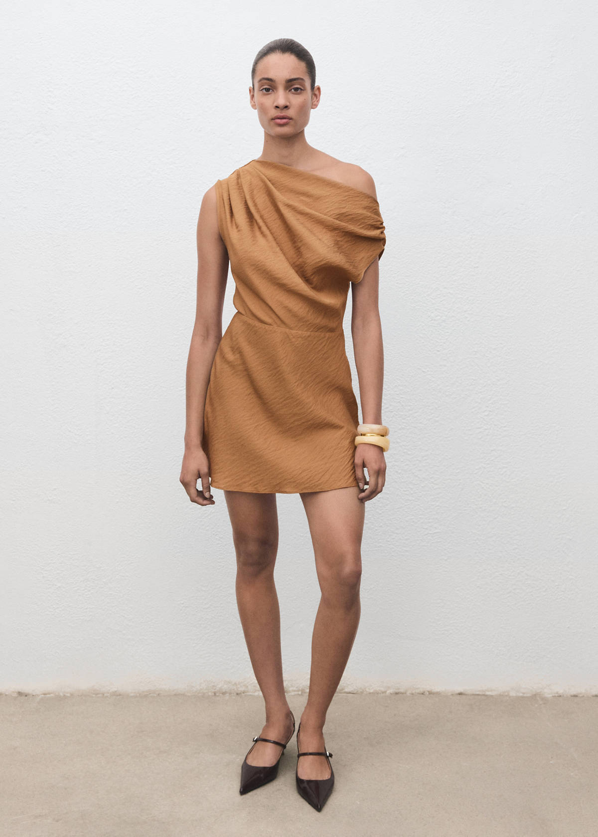 Asymmetric draped gown — Burnt Orange