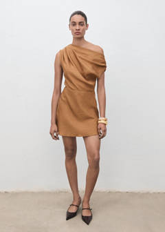 Asymmetric draped gown — Burnt Orange 2