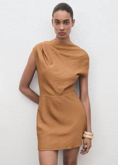 Asymmetric draped gown — Burnt Orange 1