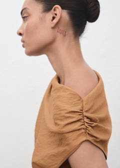 Asymmetric draped gown — Burnt Orange 4