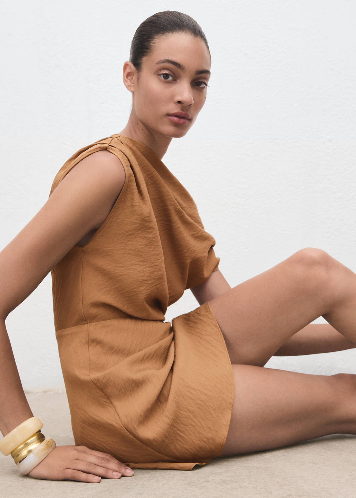 Asymmetric draped gown — Burnt Orange
