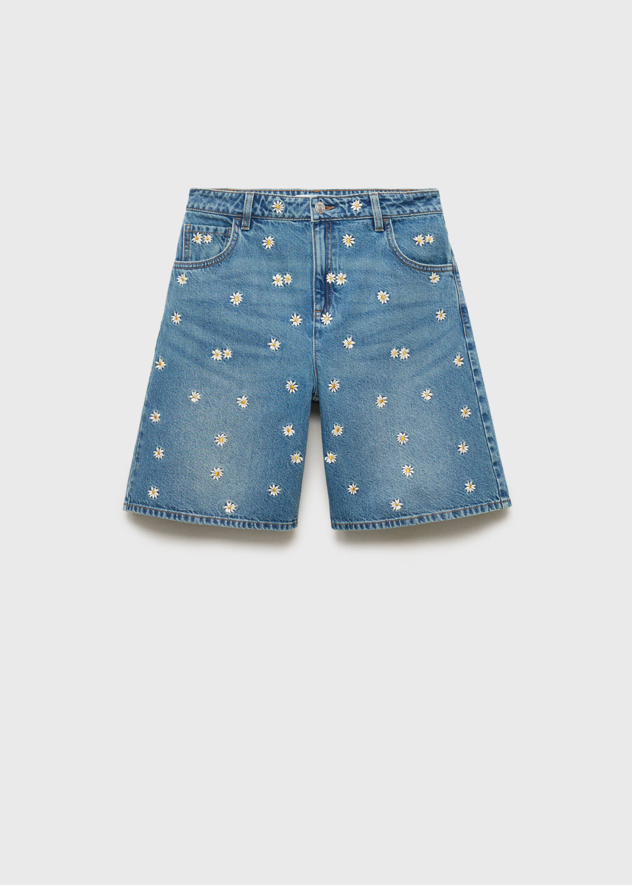 Floral-embroidered denim bermuda shorts - Article without model