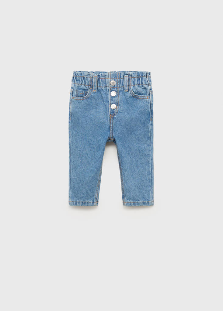 Paper bag jeans with buttons — Medium Blue