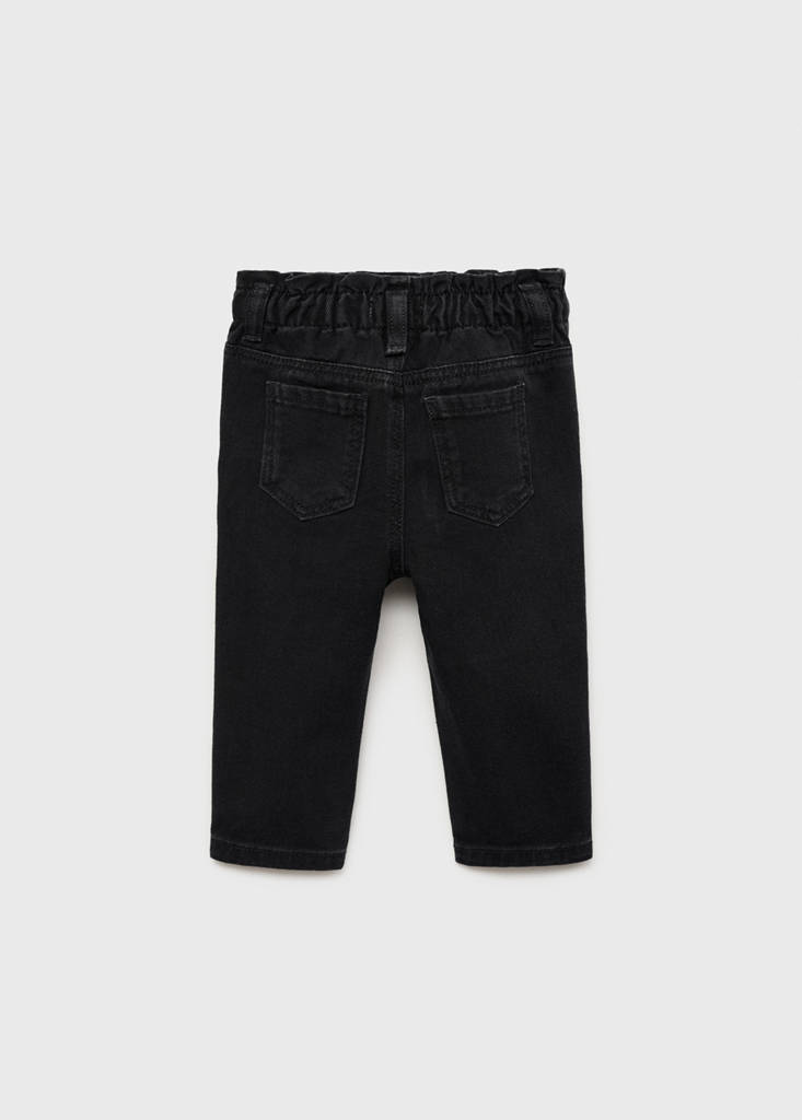 Paper bag jeans with buttons — Black denim