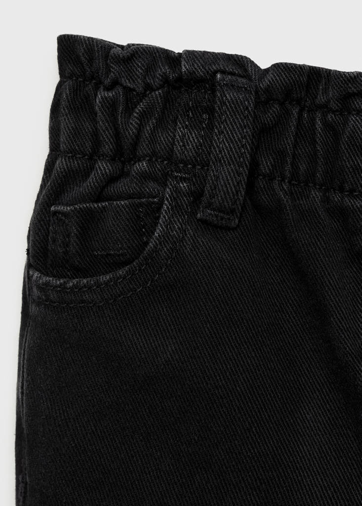 Paper bag jeans with buttons — Black denim