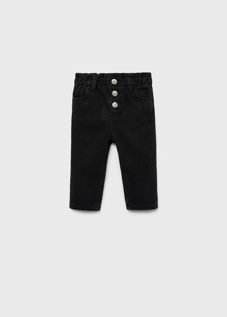 Paper bag jeans with buttons — Black denim