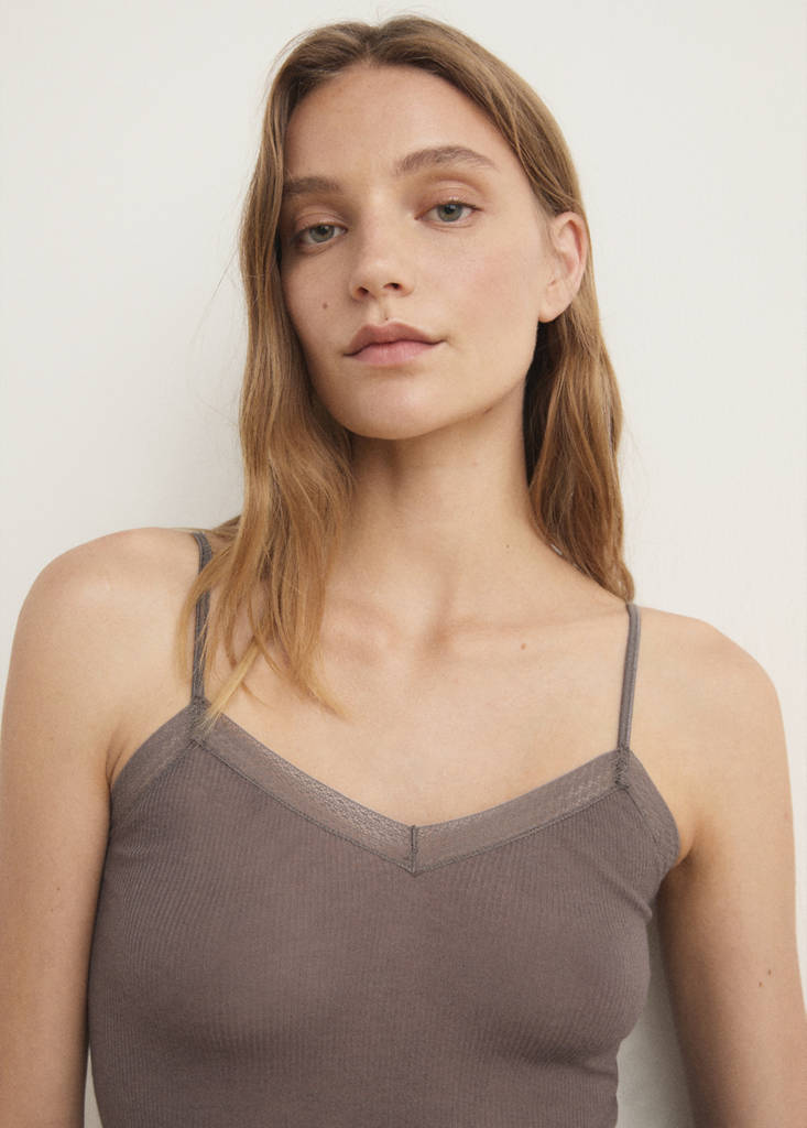Ribbed pyjama top — Brown