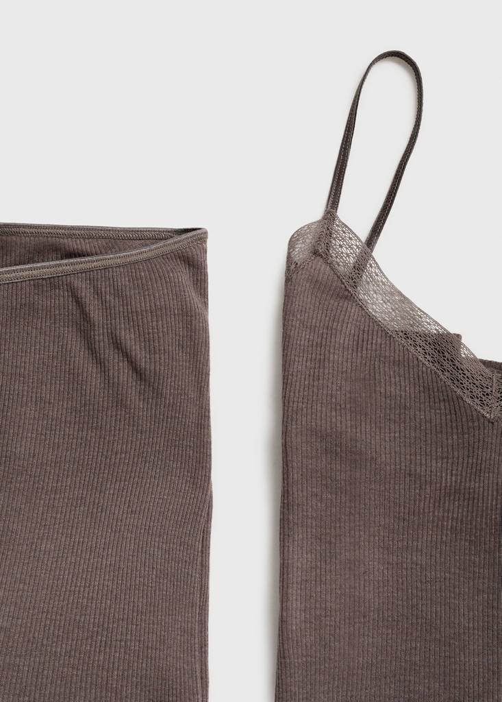 Ribbed pyjama top — Brown