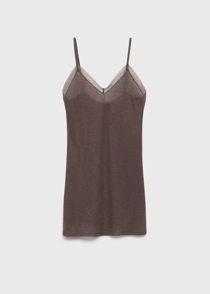 Ribbed pyjama top — Brown