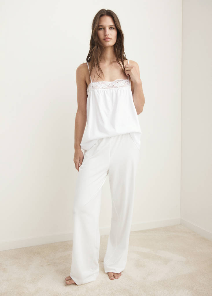 MANGO - Pantalon pyjama coton fluide blanc - S