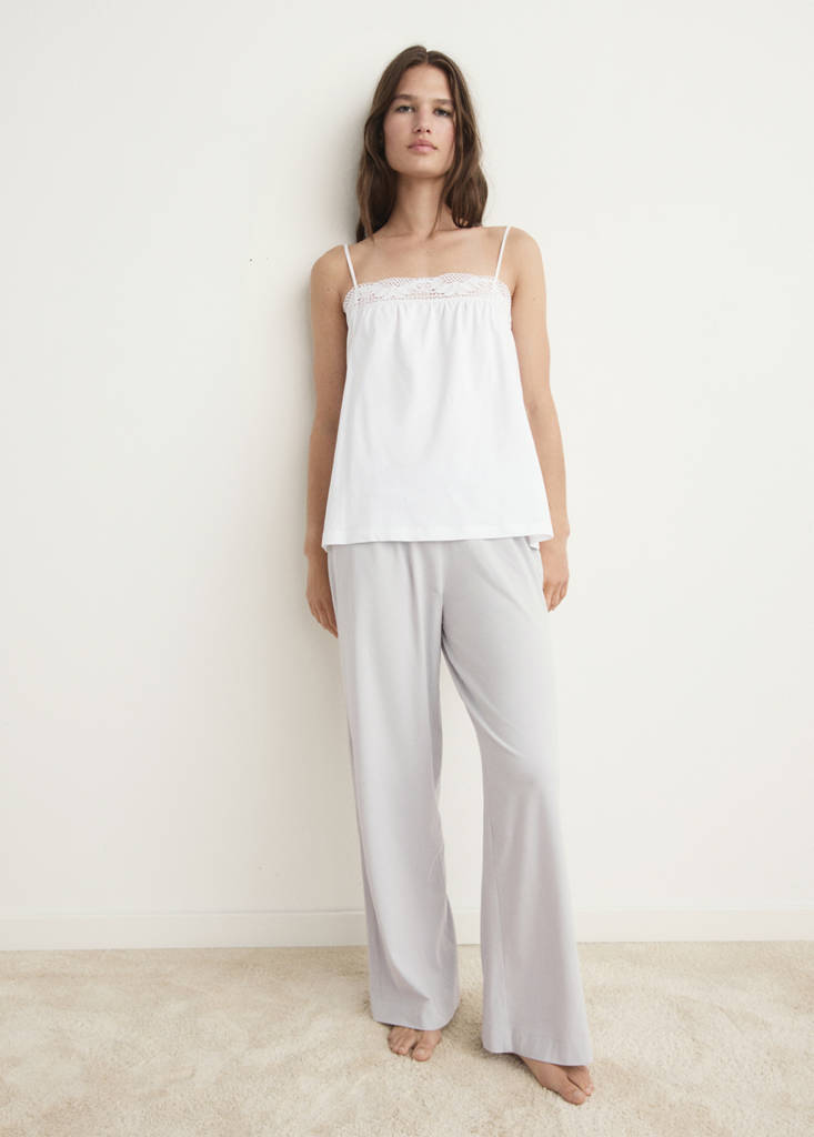 MANGO - Pantalon pyjama coton fluide gris clair/pastel - S