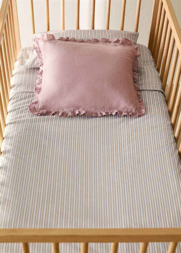 Percale cotton fine-striped duvet cover for cot — Vanilla