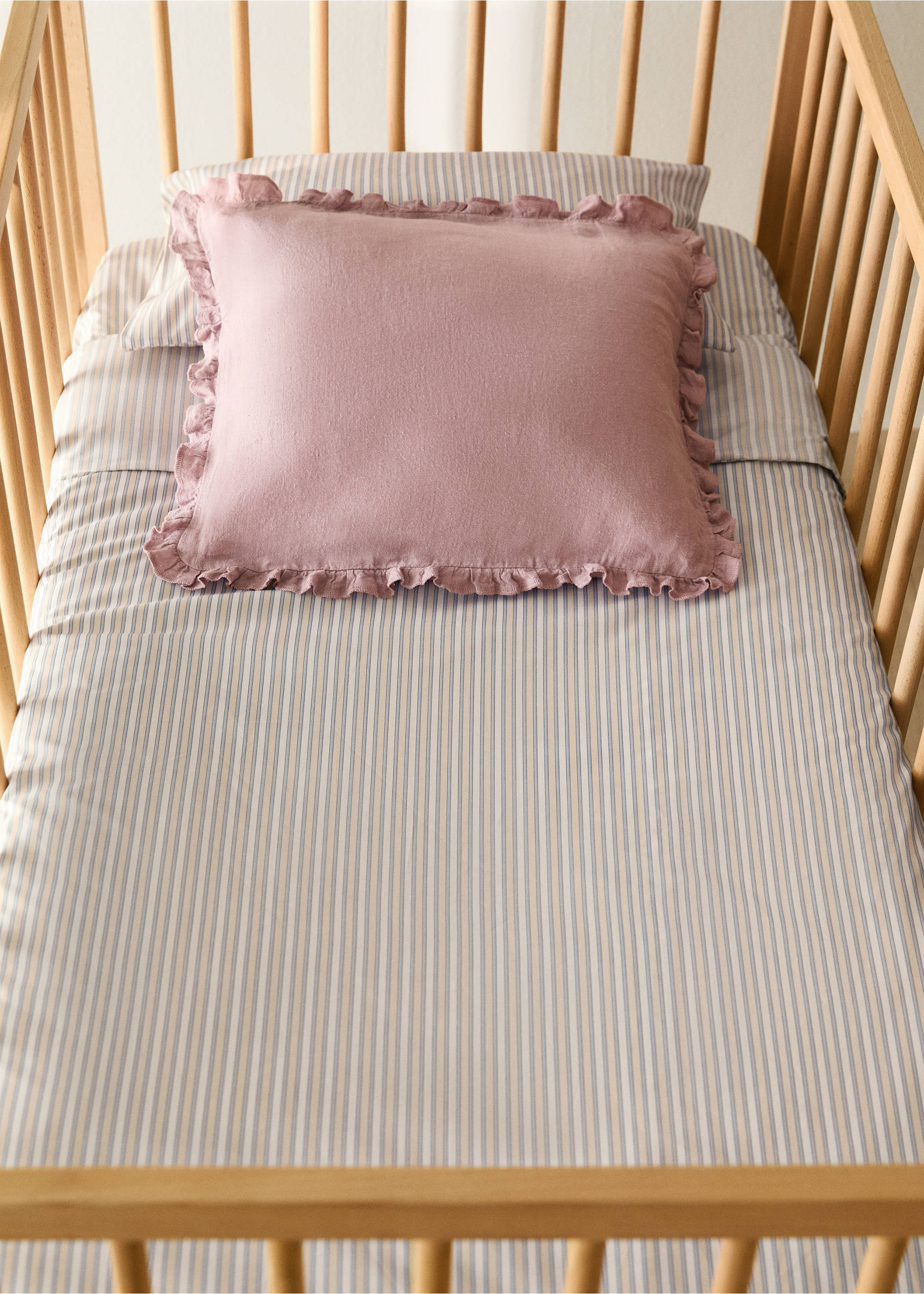 Percale cotton fine-striped duvet cover for cot - General plane, Vanilla. Ref: 17081551-00.