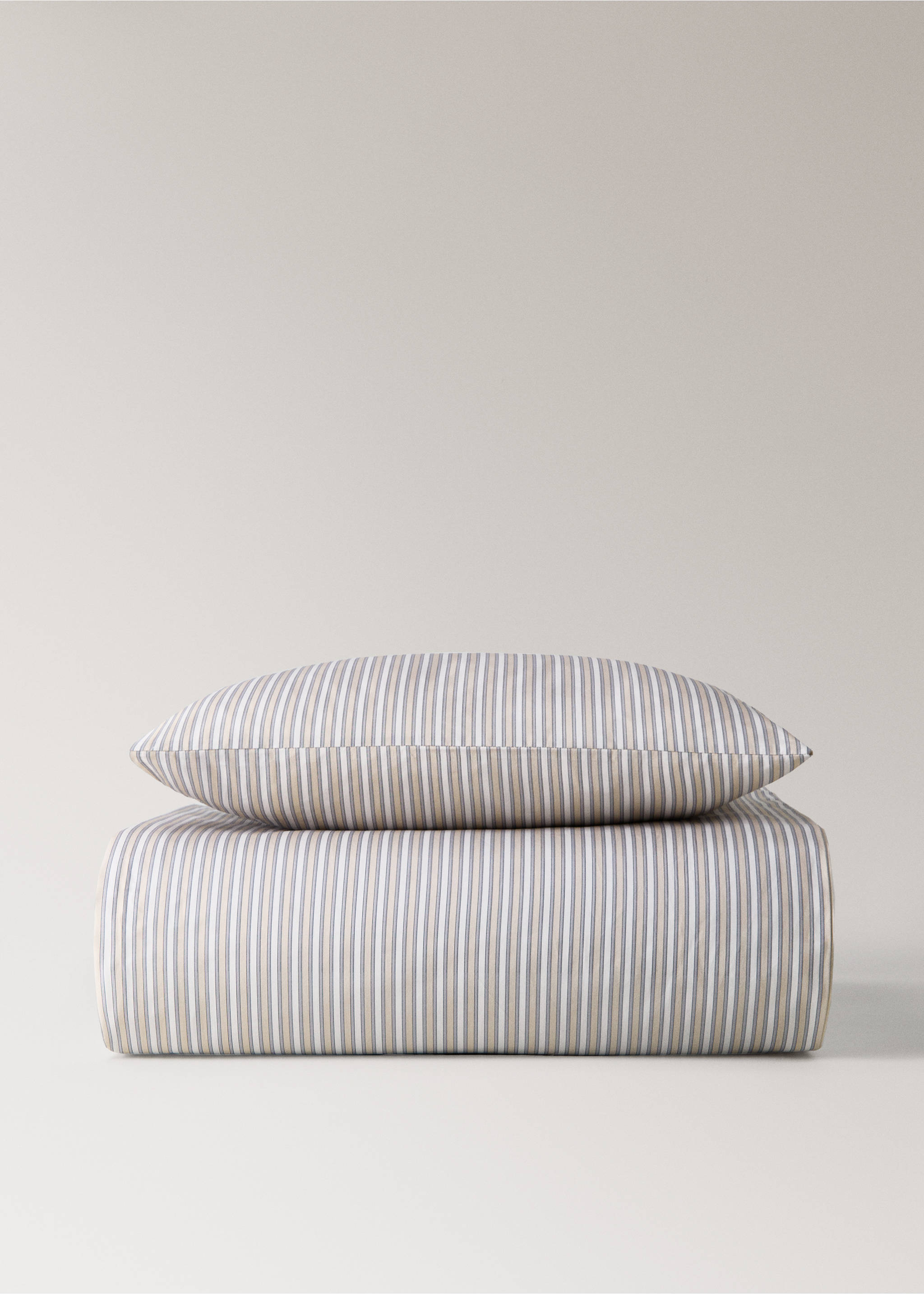 Percale cotton fine-striped duvet cover for cot - Article without model, Vanilla. Ref: 17081551-00.