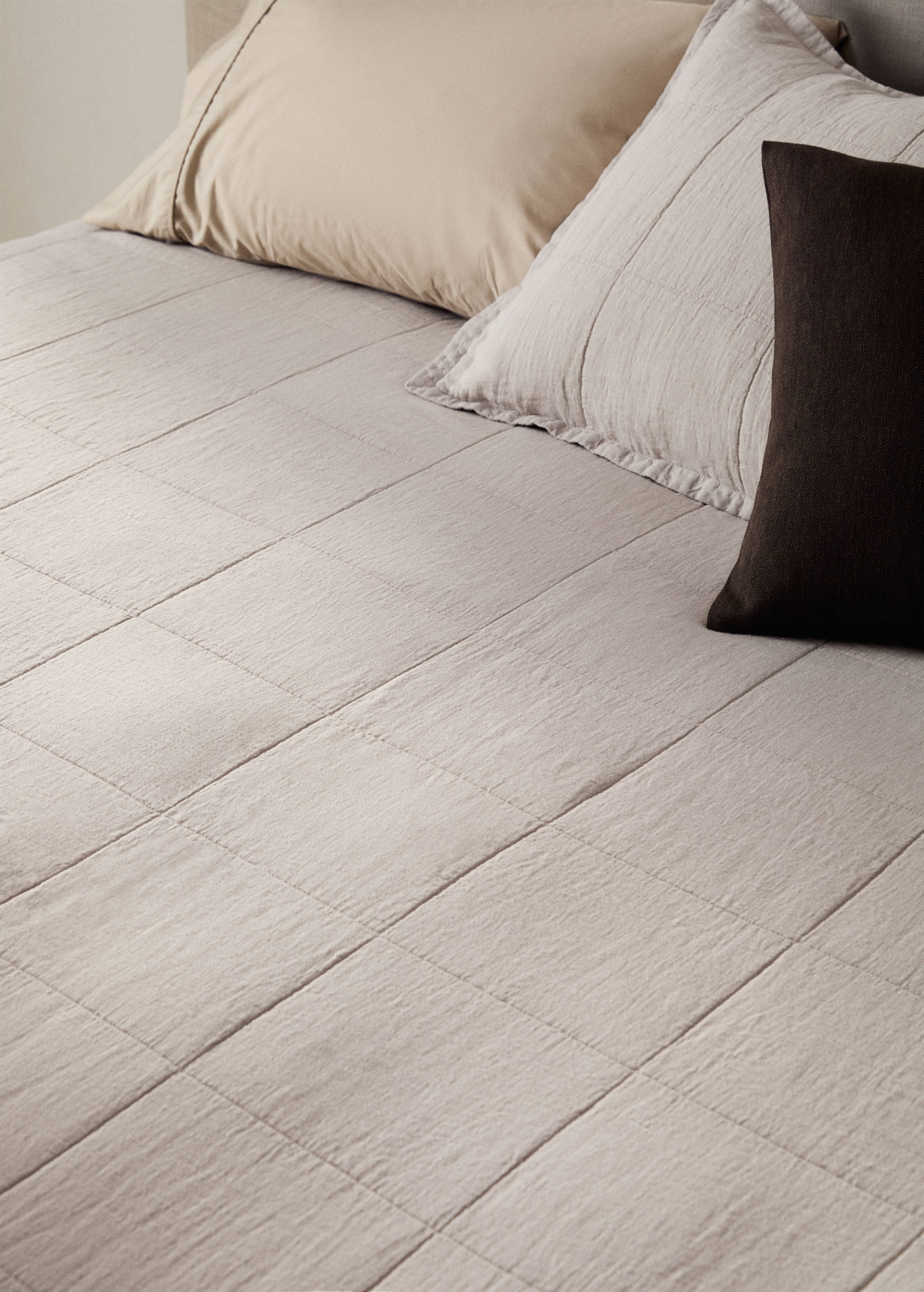 Washed linen check-print bedspread for 130/150cm bed - Details of the article 7