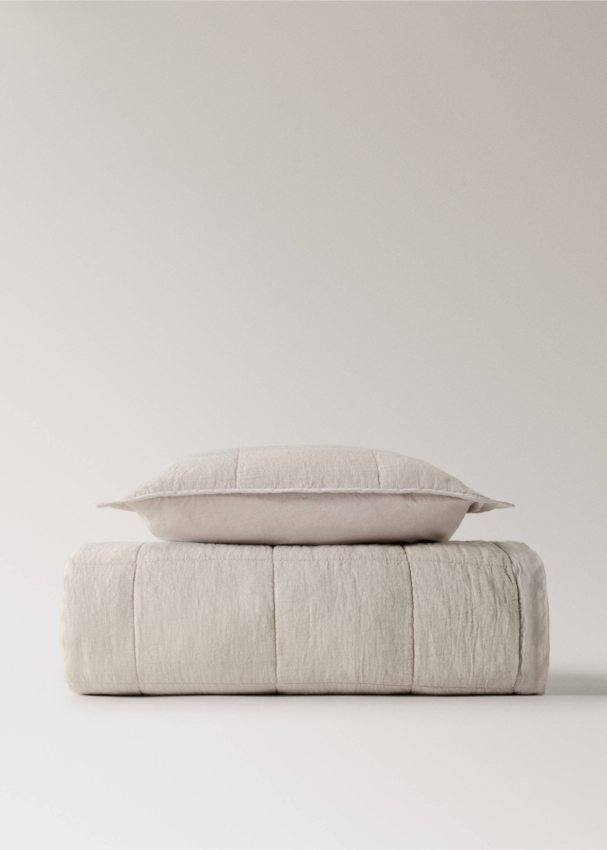 Завивка от пран лен на каре за легло 130/150 см - Данни за артикула 3, Пясък. Ref: 17081557-00.