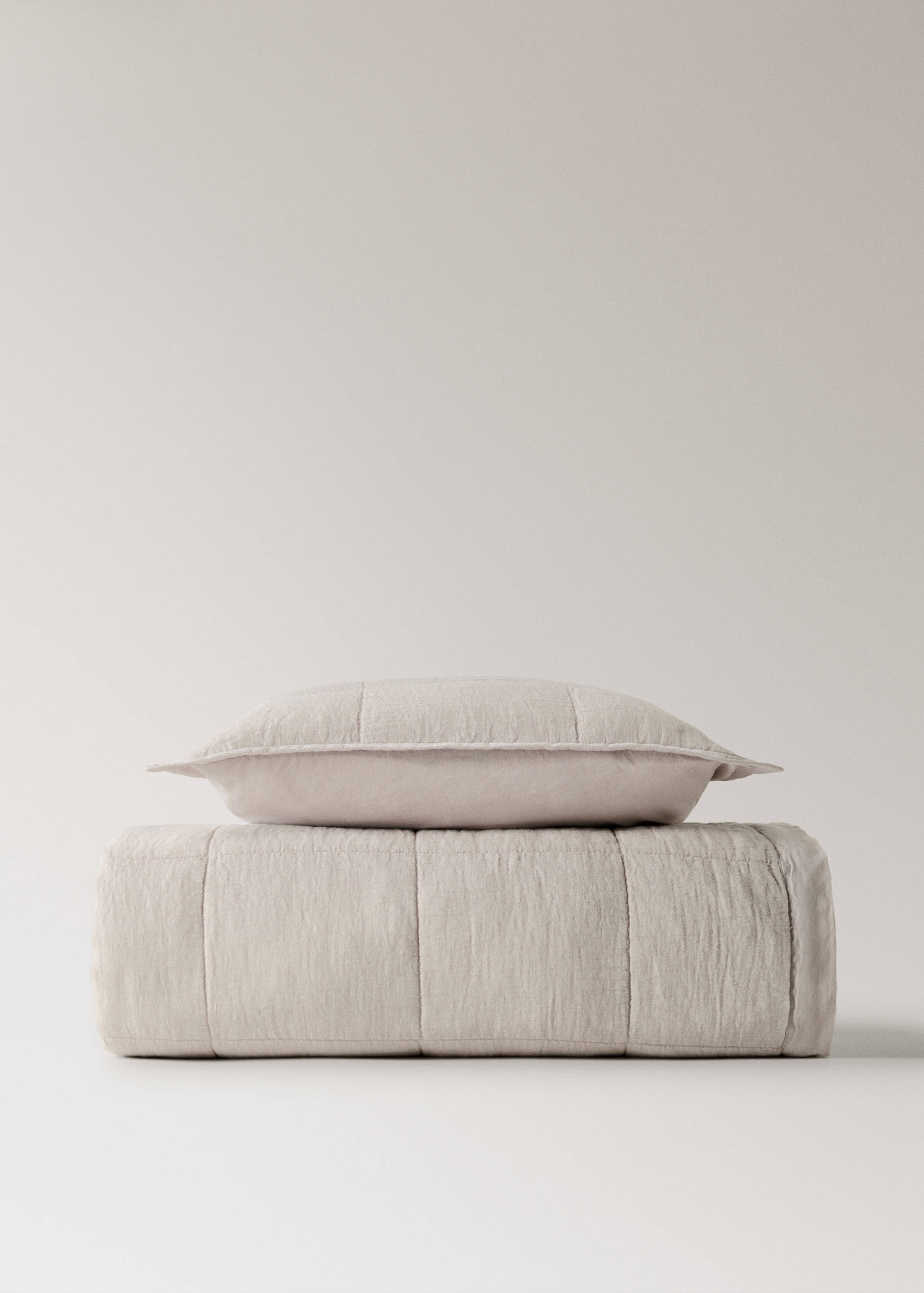 Washed linen check-print bedspread for 130/150cm bed - Details of the article 3