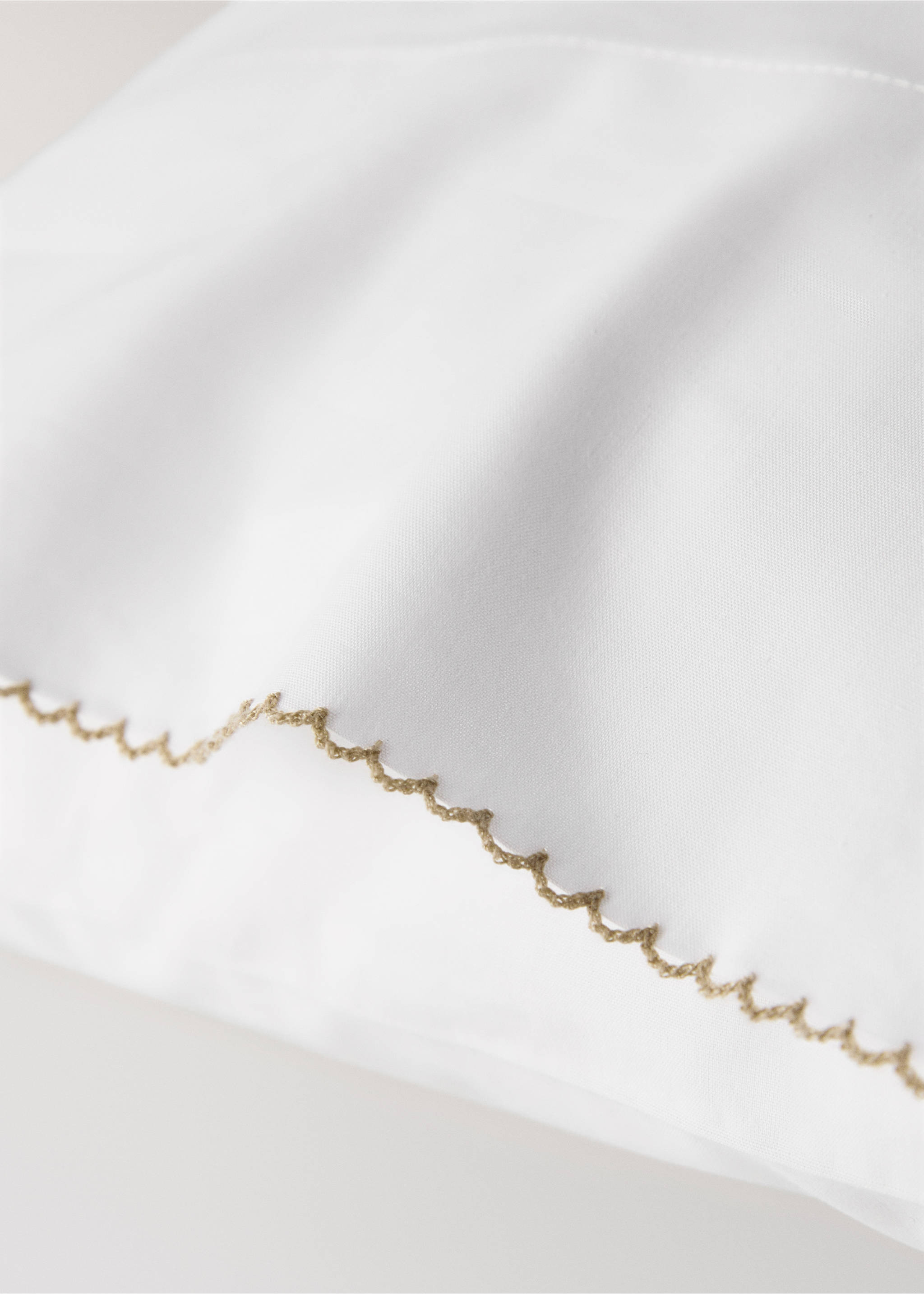 Percale cotton pillowcase with picueta detail - Details of the article 2, White. Ref: 17081562-00.