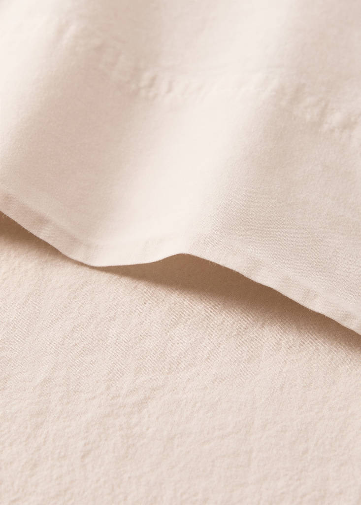 Washed cotton double-stitched top sheet for cot — Ecru