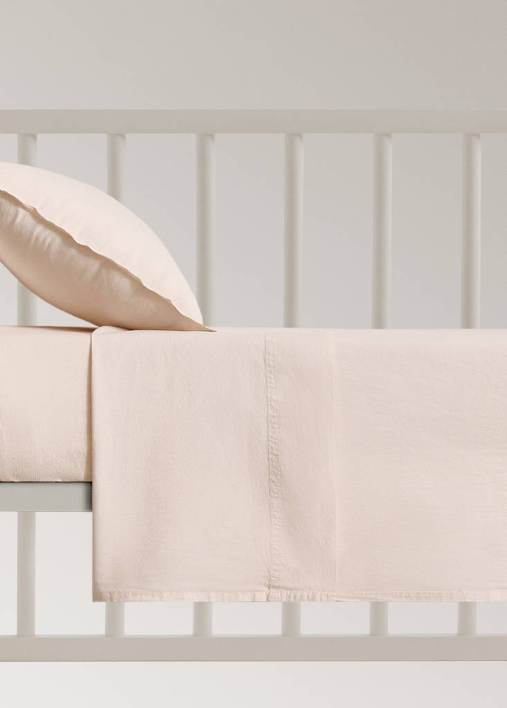 Washed cotton double-stitched top sheet for cot — Ecru